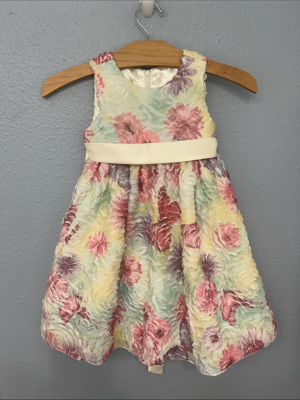 American Princess Pastel Floral Party Dress with Ivory Sash